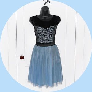 Mystic blue and black party dress from ModCloth